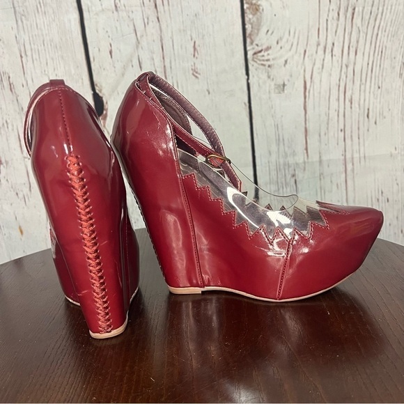 JEFFREY CAMPBELL AUDREY - TWO burgundy 6” wedge patent PU Platforms 6.5 Trending - Picture 4 of 16